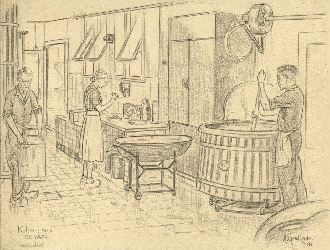 De gaarkeuken De Vaal in de Kanaalstraat. Tekening: August van der Linde