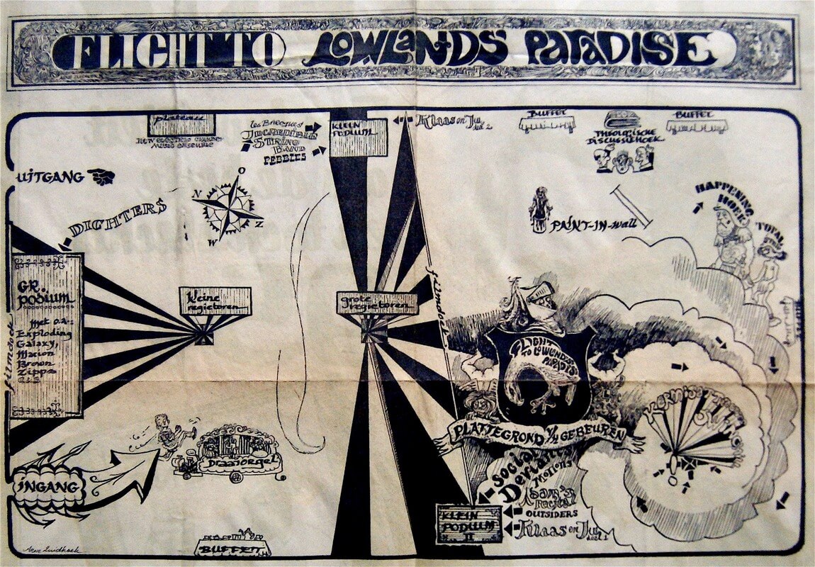 Pagina in het Parool over de Flight in 1967. Illustraties van Arne Zuidhoek