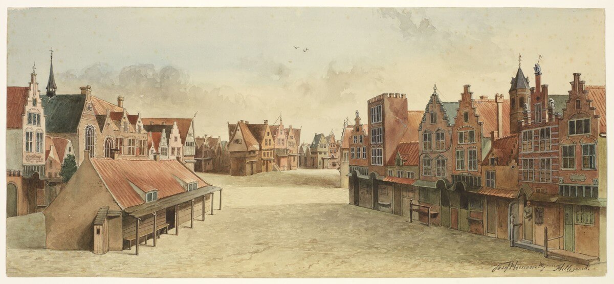 De Neude in 1618. Illustratie Het Utrechts Archief
