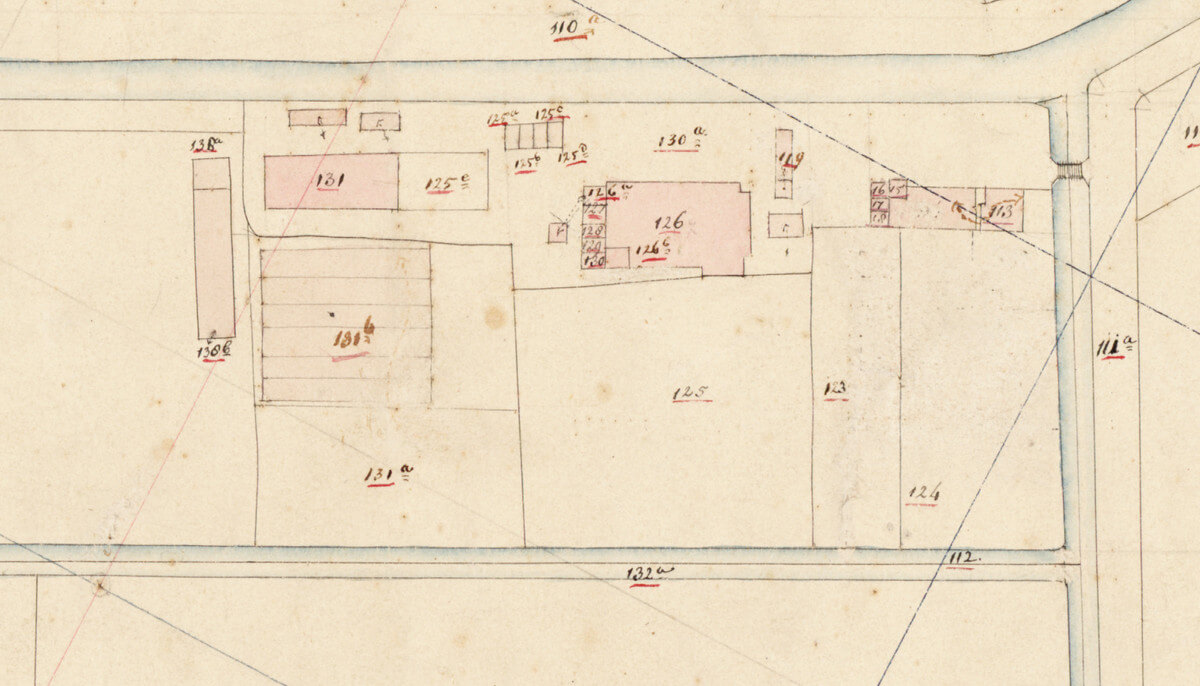 Een kadastrale kaart van het dakpannencomplex uit circa 1830. Foto: Vestigia